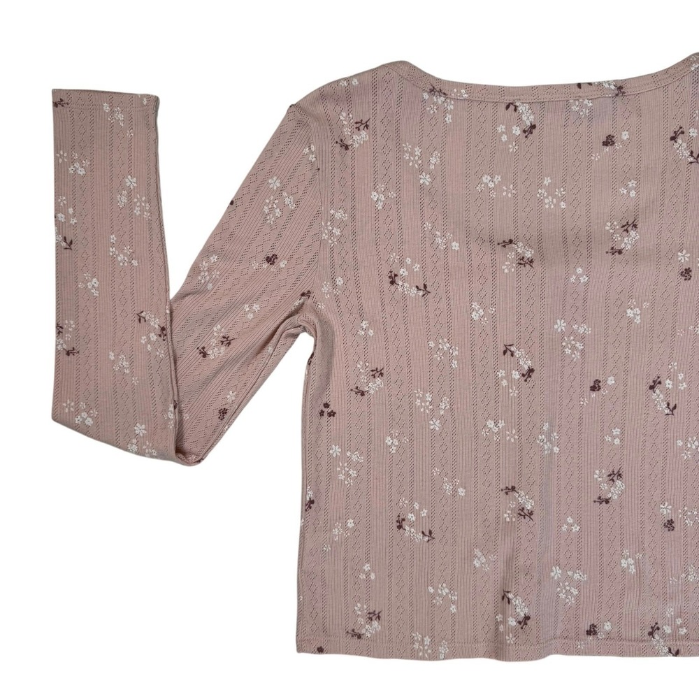 Womens Floral Y2K Cardigan Top Sz Med Pink Button Front Cropped - Picture 11 of 14